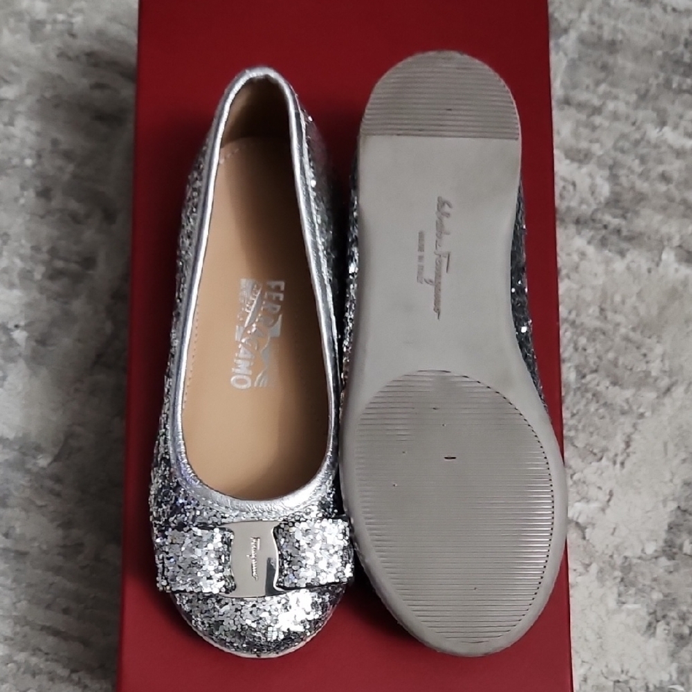 Salvatore Ferragamo Silver Glitter Ballet Flats